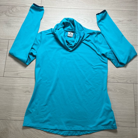 Nike Pro Dri-Fit Top Women's L Teal Cowl Neck Thumbhole Sleeve Athletic Pullover - Picture 2 of 6